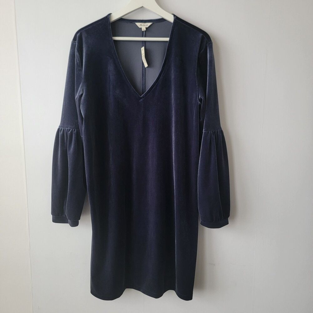 madewell‎ women's Velvet Balloon-Sleeve Dress size L comfy v-neck Mini Shift